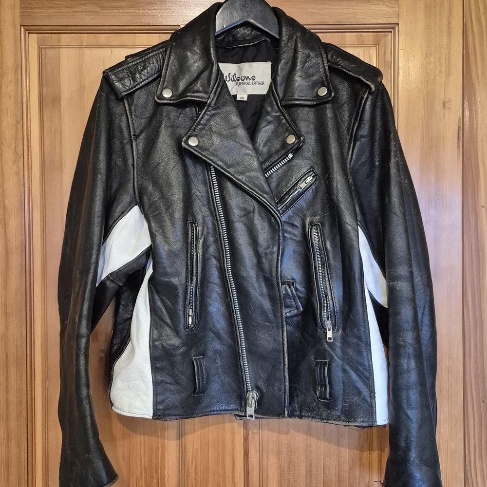 Wilson Black and White Leather Jacket with Classic Biker Style
